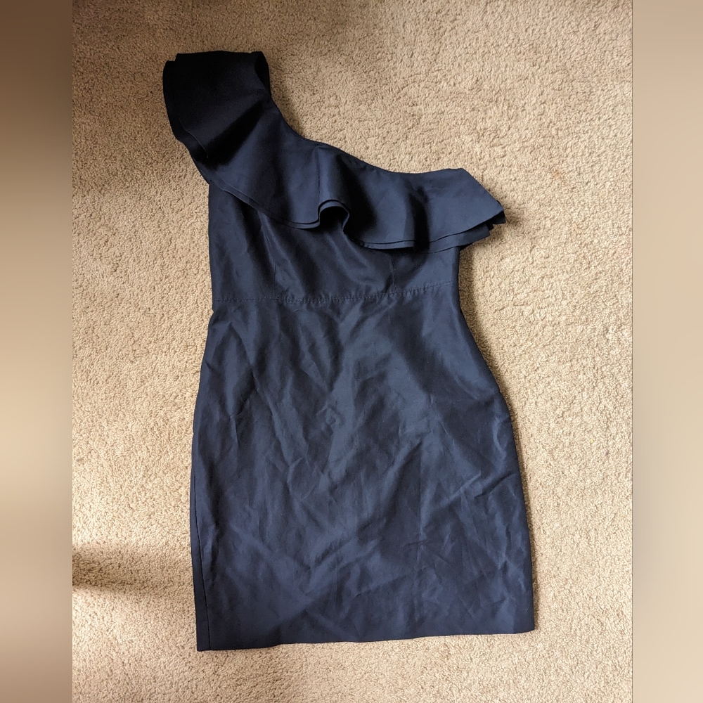 J. Crew Ruffled One Shoulder Navy Blue Cocktail Dress NWOT